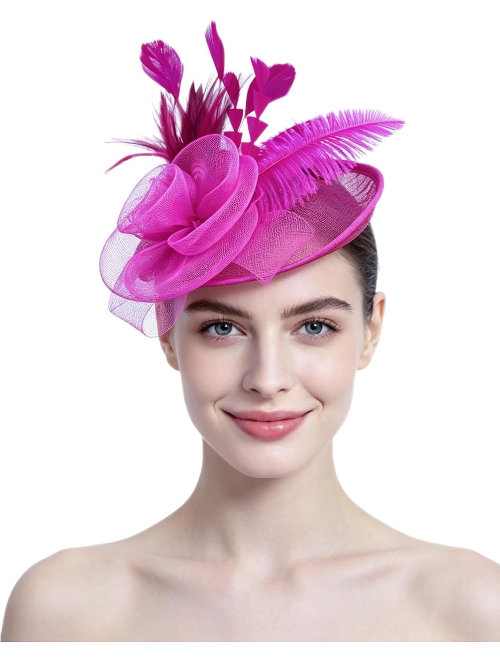 NWT Women’s Fascinator Hat - Hot Pink Feathered Cocktail Headpiece